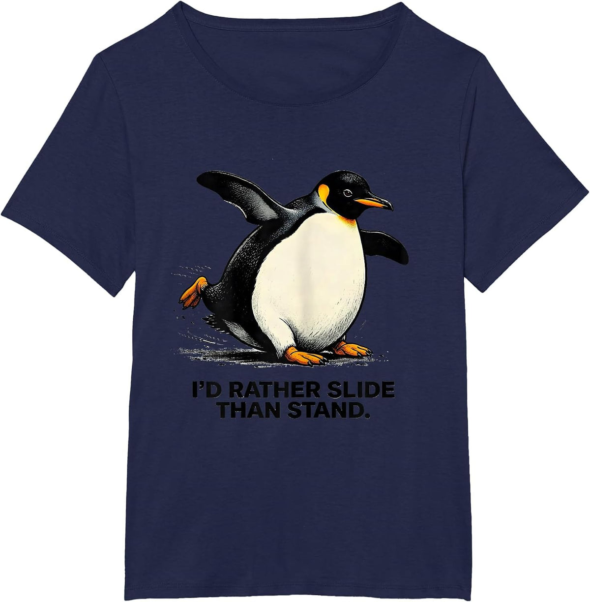 Women's I'd Rather Slide Than Stand Funny Penguin Animal Lover T-Shirt - Navy Blue