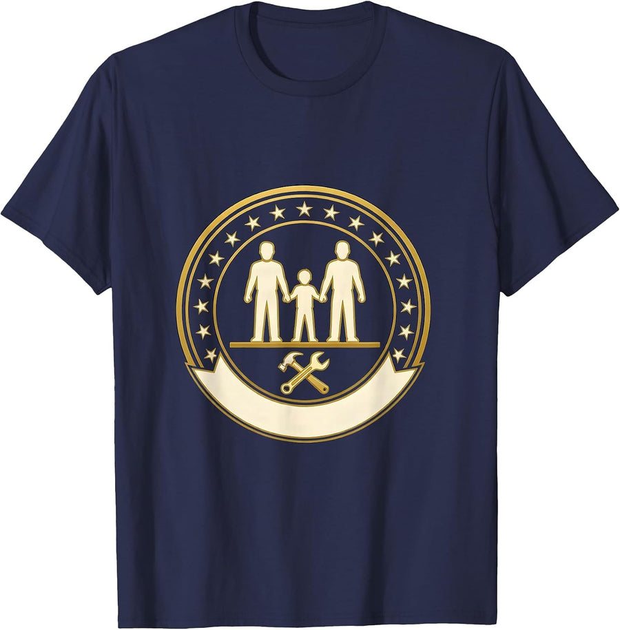 Sealed Family Badge Emblem Labor Day Celebration T-Shirt - Navy Blue