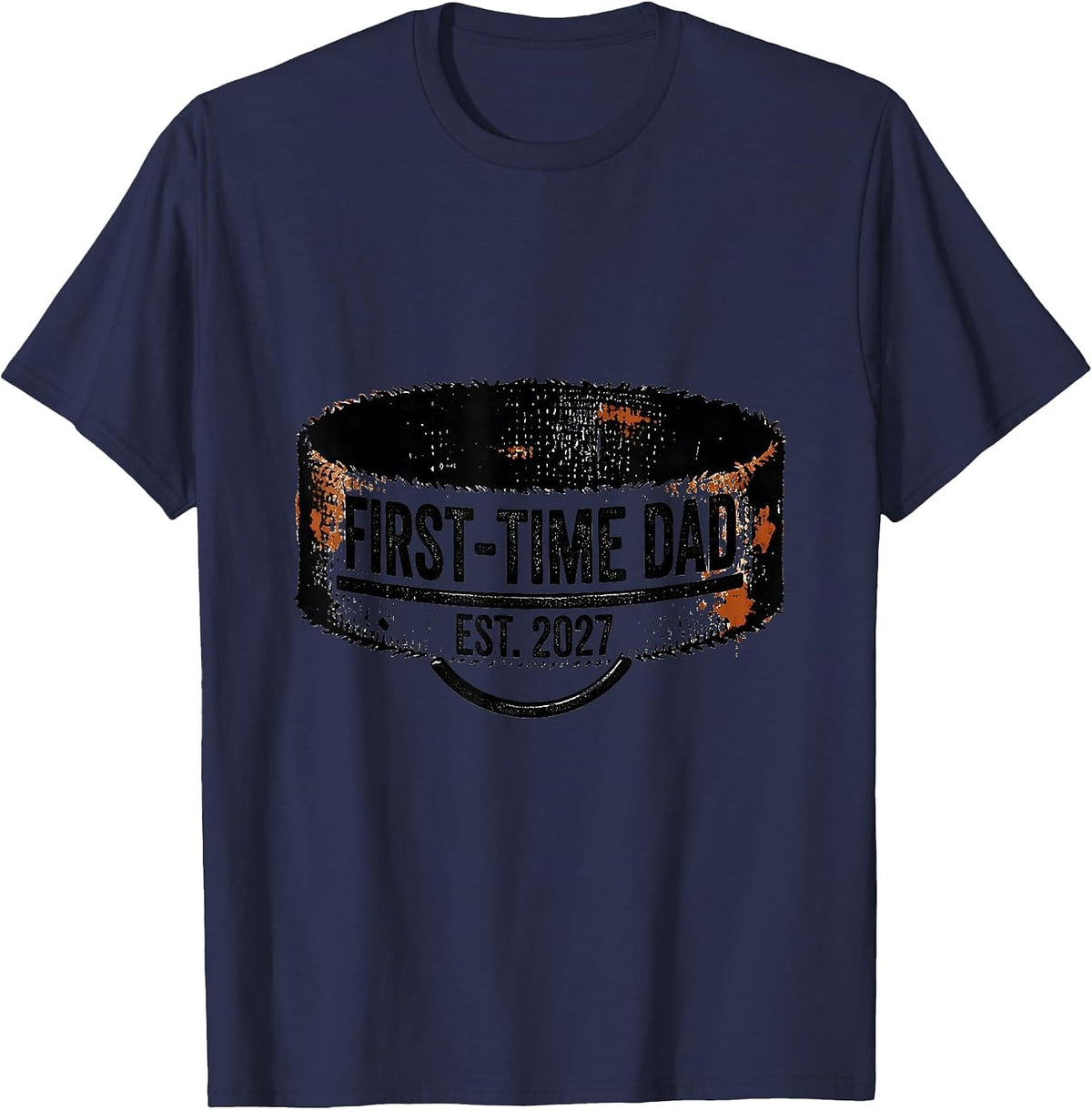 First-Time Dad Est. 2027 Rubber Stamp New Dad 2027 Gift T-Shirt - Navy Blue