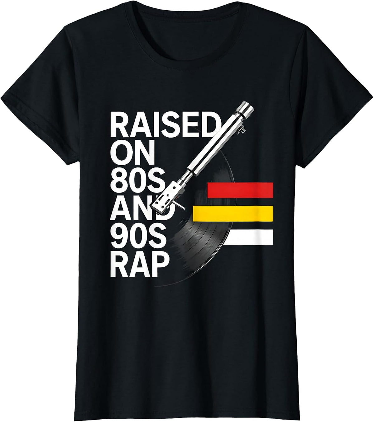 Women's Raised On 80s And 90s Rap Retro Hip Hop Nostalgia T-Shirt - Black