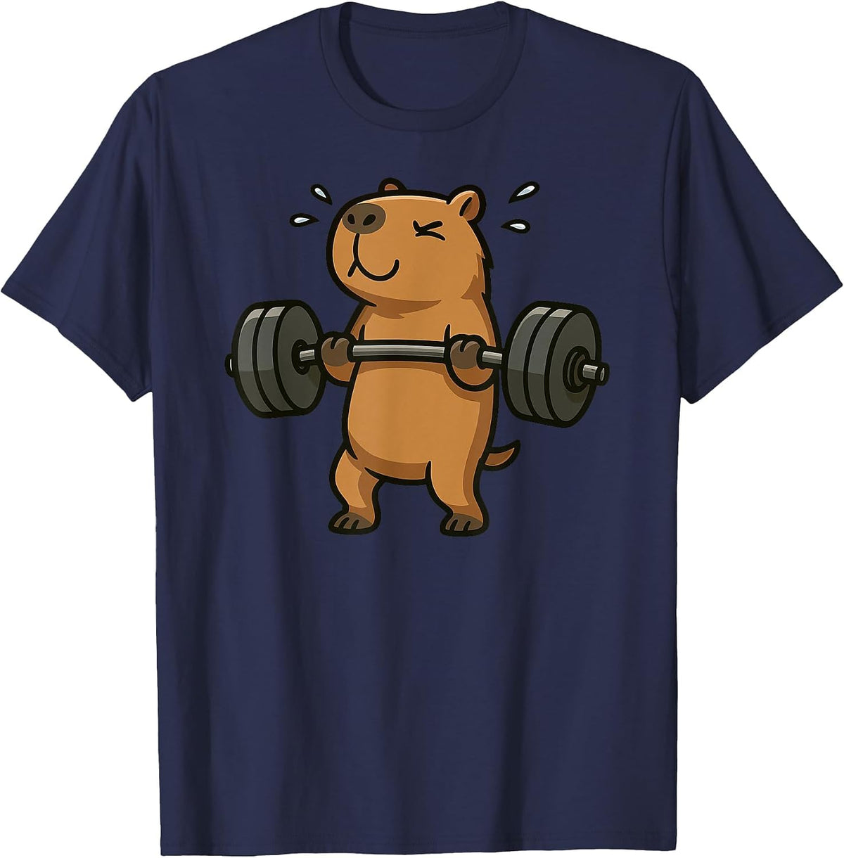 Funny Capybara Workout Gym Fitness Weightlifting Deadlift T-Shirt - Navy Blue