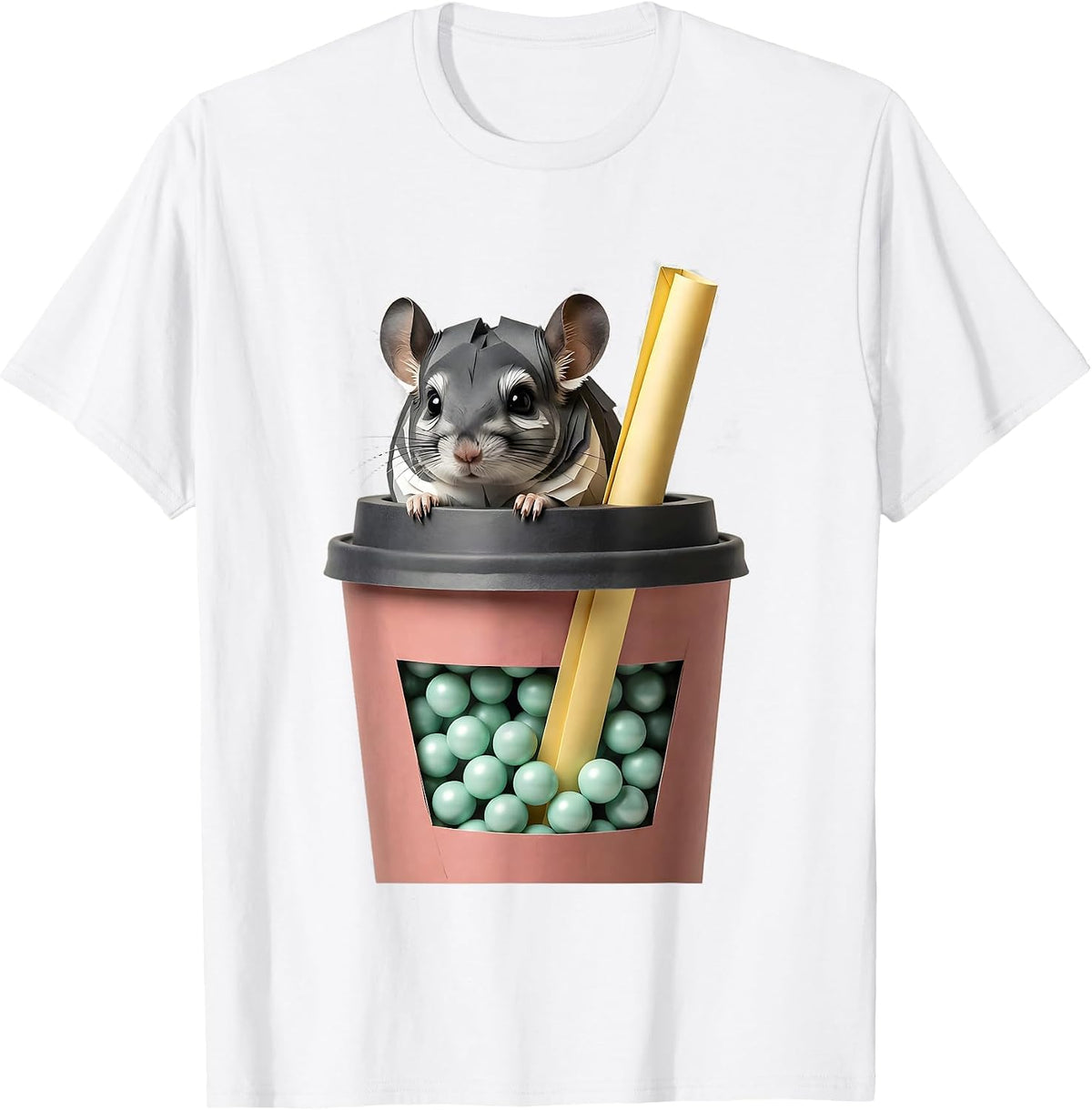 Oversized Boba Cup Kawaii Chinchilla Cute Animal Lover T-Shirt - White