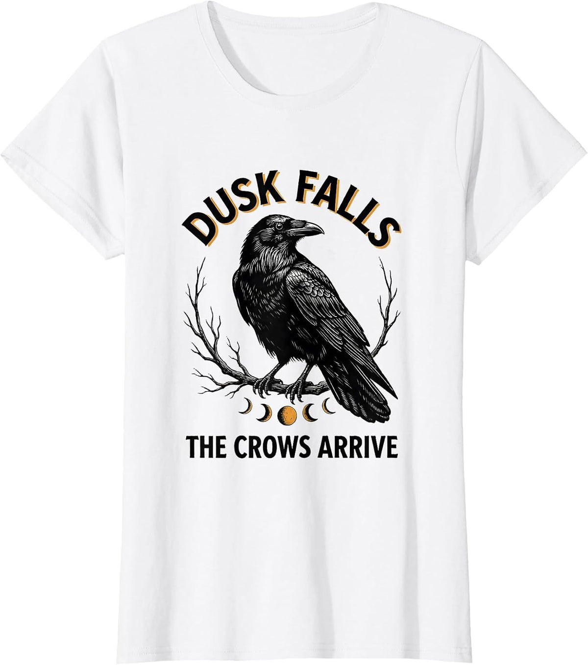 Women's Dusk Falls The Crows Arrive Gothic Nature Raven Bird T-Shirt - White