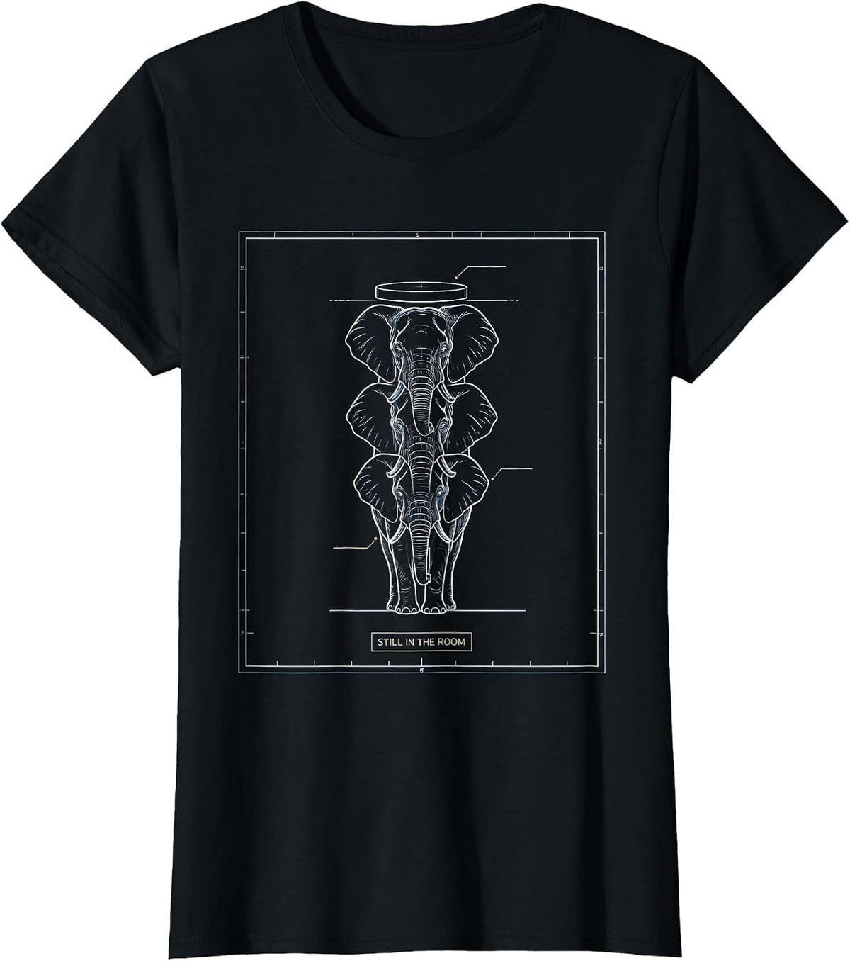 Still In The Room Technical Blueprint Elephant Lover Boho T-Shirt - Black