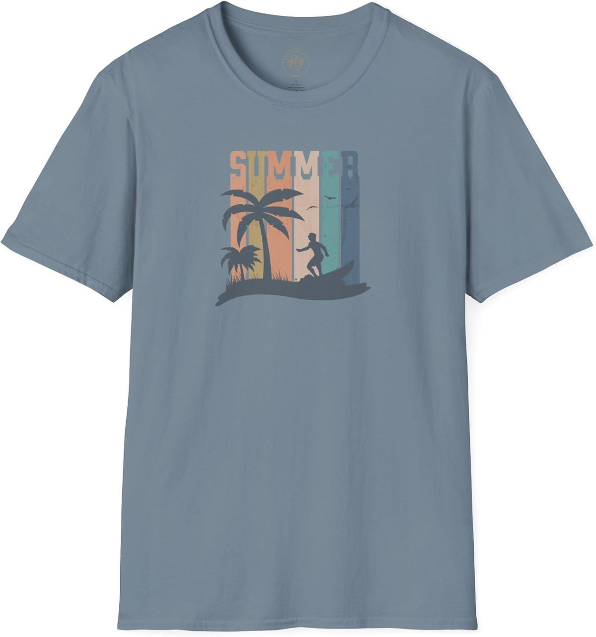 Retro Summer Beach T-Shirt - Stone Blue