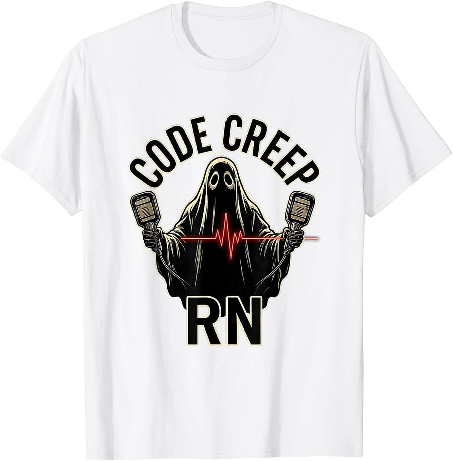 Men's Code Creep RN Funny Halloween Nurse Medical Humor T-Shirt - White