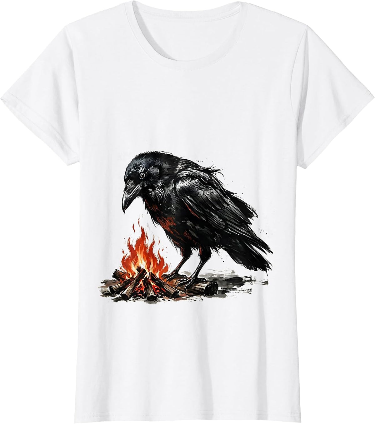 Women's Crow Campfire Wilderness Night Graphic T-Shirt - White