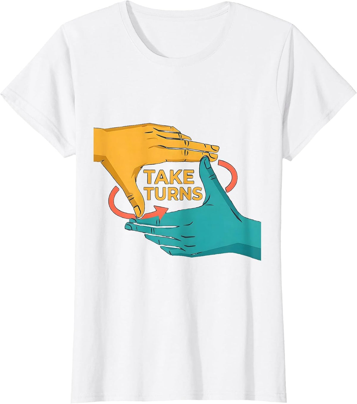 Women's Take Turns Flat Vector ASL Sign Language Teacher Classroom T-Shirt - White