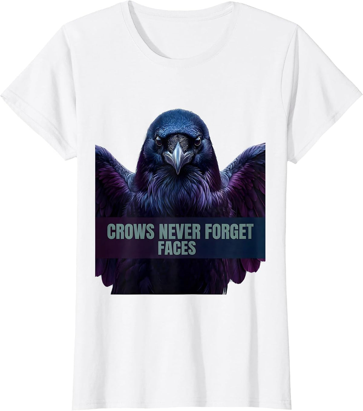 Crows Never Forget Faces Wildlife Design T-Shirt - White