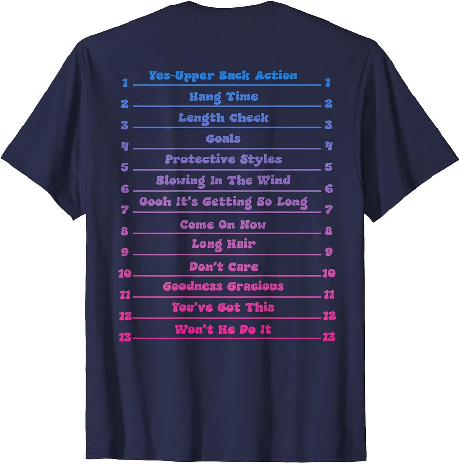 Long Natural Hair Tracking, Funny Length Check Hair T-Shirt - Navy Blue