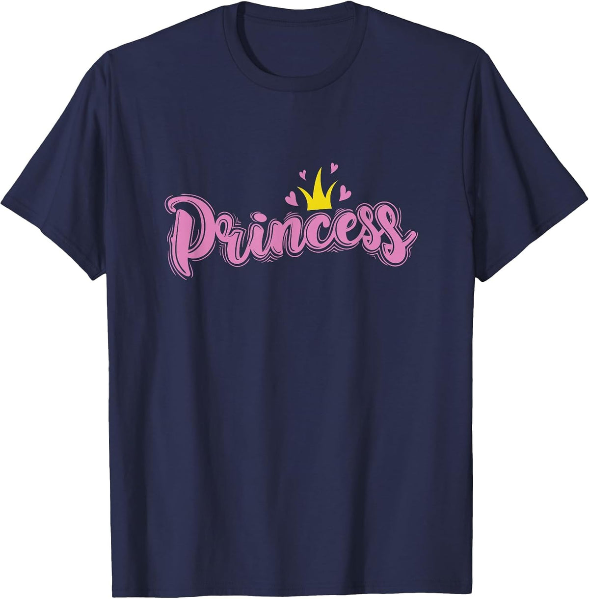 Princess with Crown and Heart Girl T-Shirt - Navy Blue