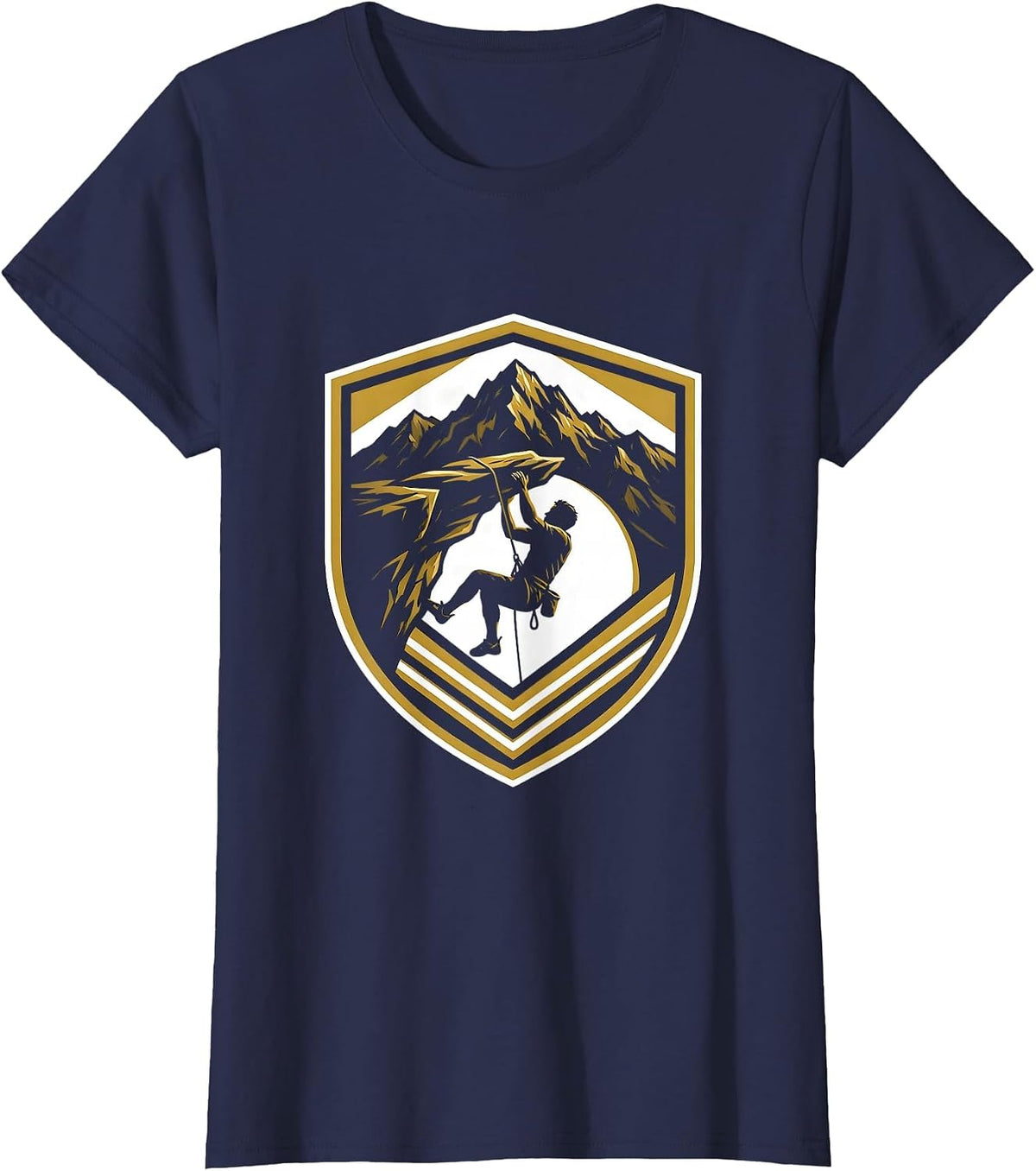 Women's Rock Climber Cliff Overhang Graphic Design T-Shirt - Navy Blue