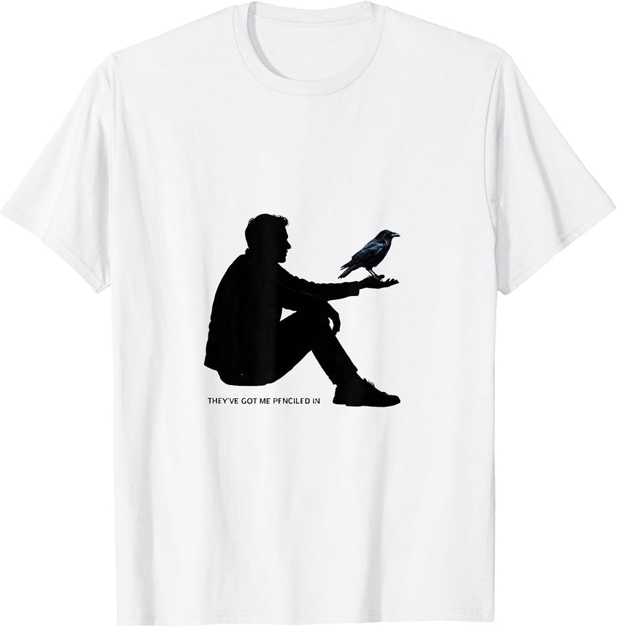 Men's They've Got Me Penciled In Dark Humor Crow Gothic T-Shirt - White