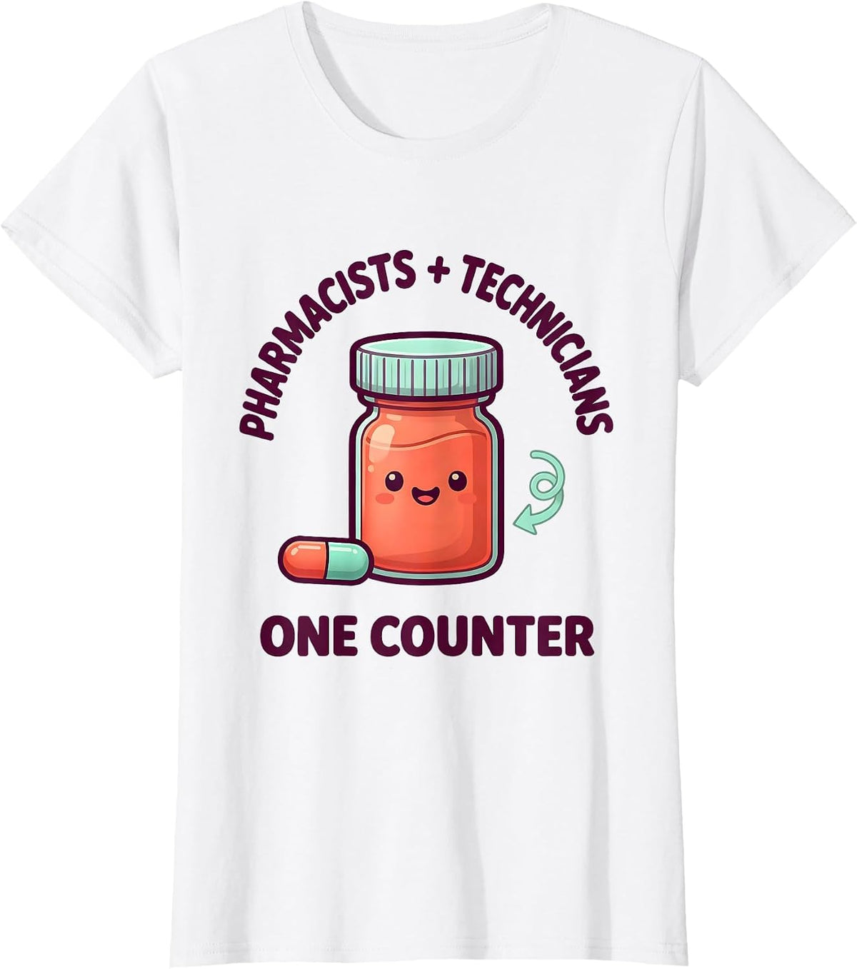 Pharmacists + Technicians, One Counter Cute Kawaii Pharmacy T-Shirt - White