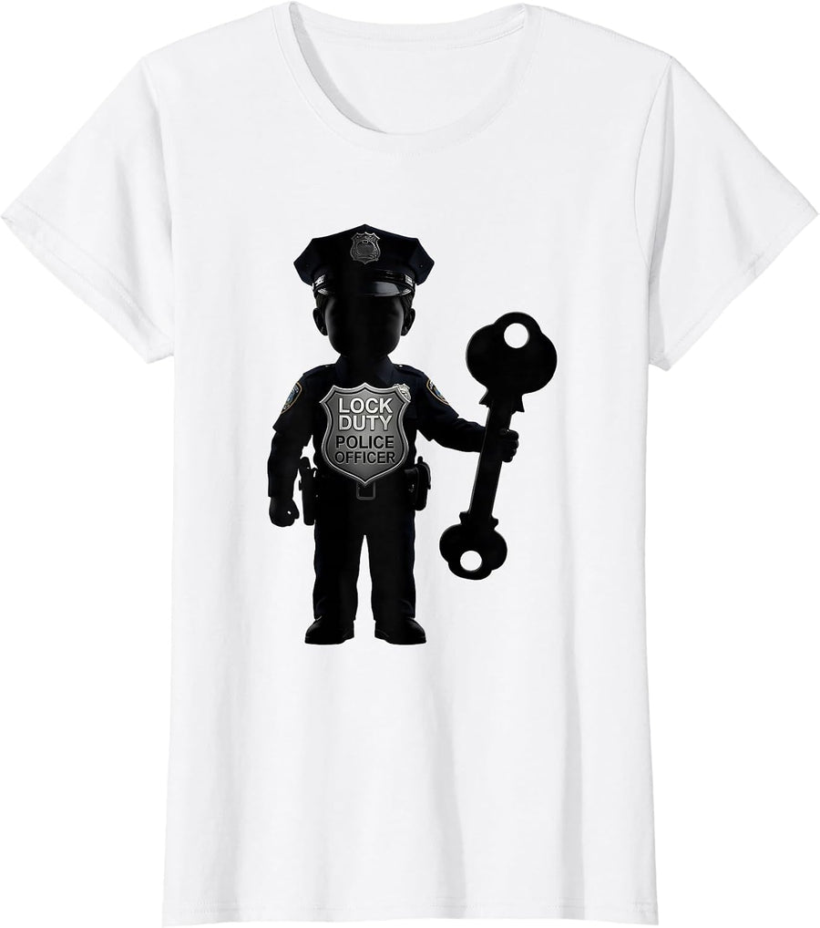 Women's Lock Duty Police Officer Silhouette Kids Costume Novelty T-Shirt - White