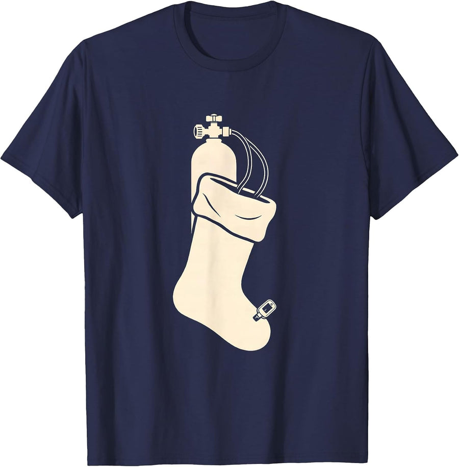 Oversized Christmas Stocking Respiratory Therapist Humor T-Shirt - Navy Blue