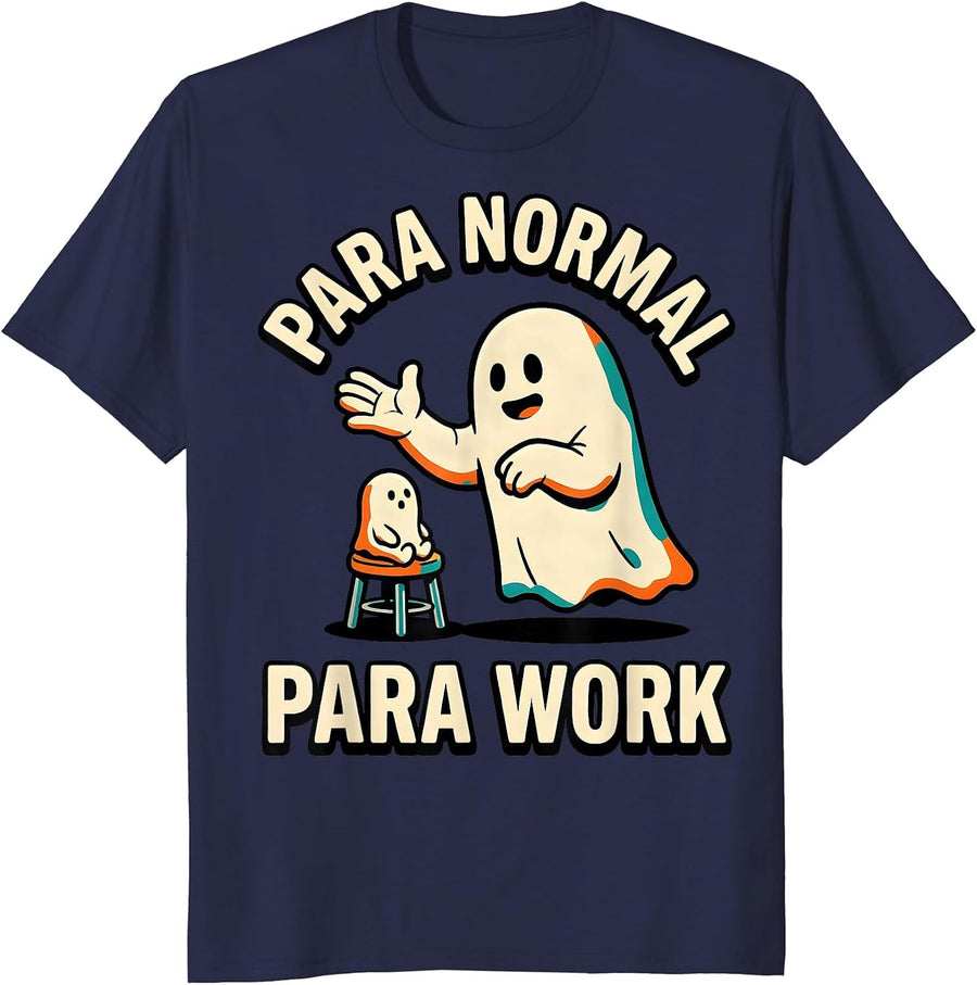Para Normal Para Work Funny Ghost Paraprofessional Halloween T-Shirt - Navy Blue