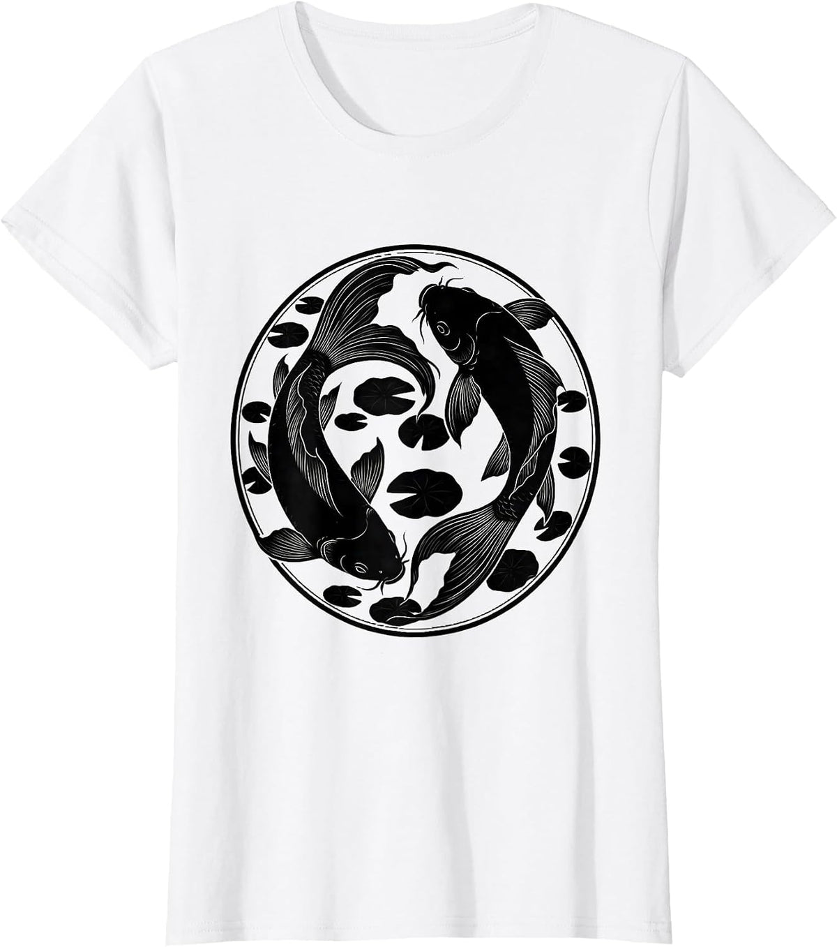Koi Fish Swirling Pond Circular Art Design T-Shirt - White