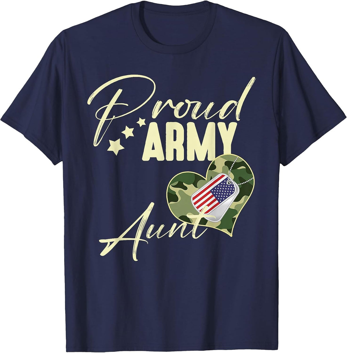 Proud Army Aunt Camouflage Dog Tag USA American Flag T-Shirt - Navy Blue