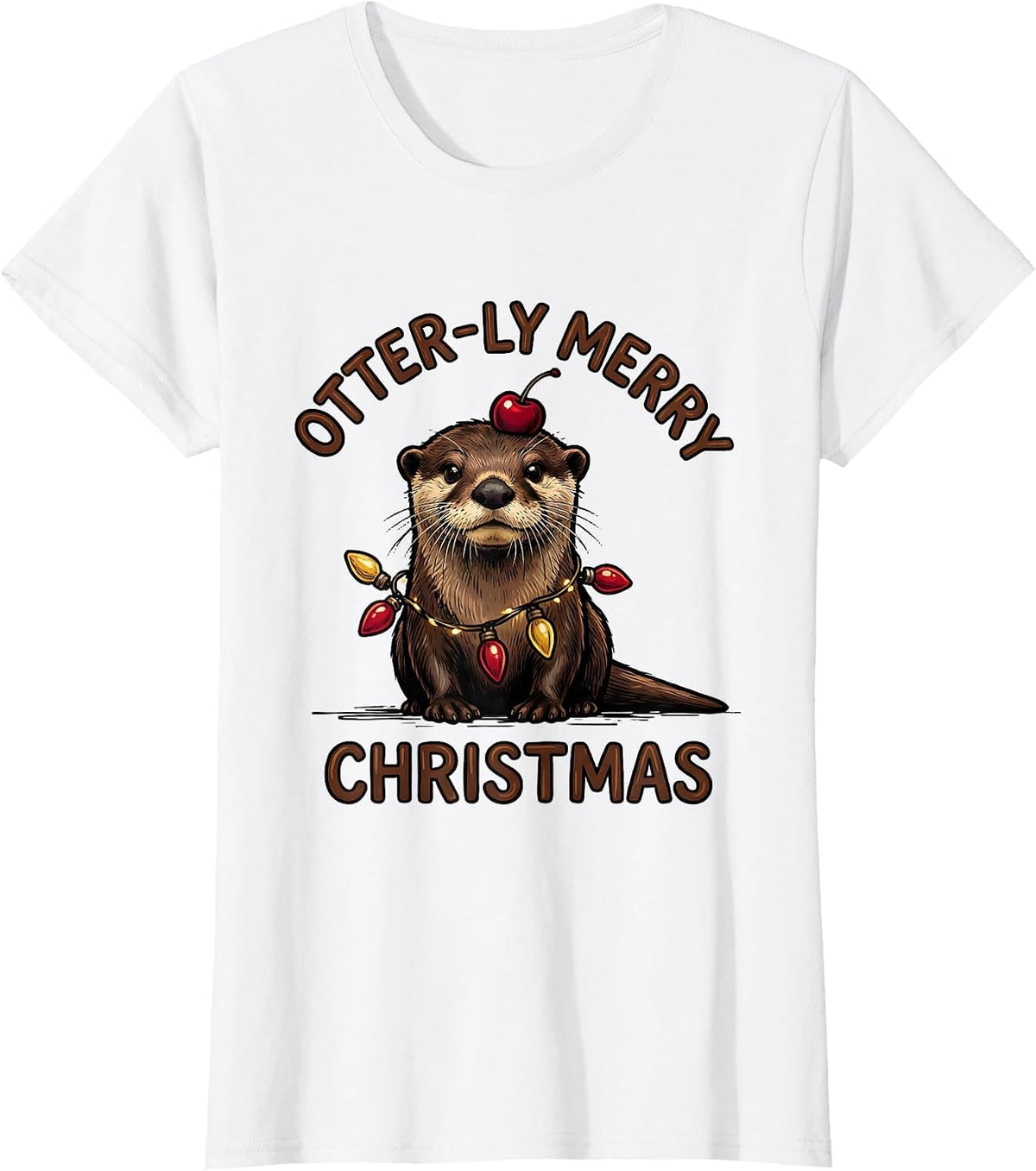 Otter-ly Merry Christmas Funny Animal Lights Lover Christmas T-Shirt - White