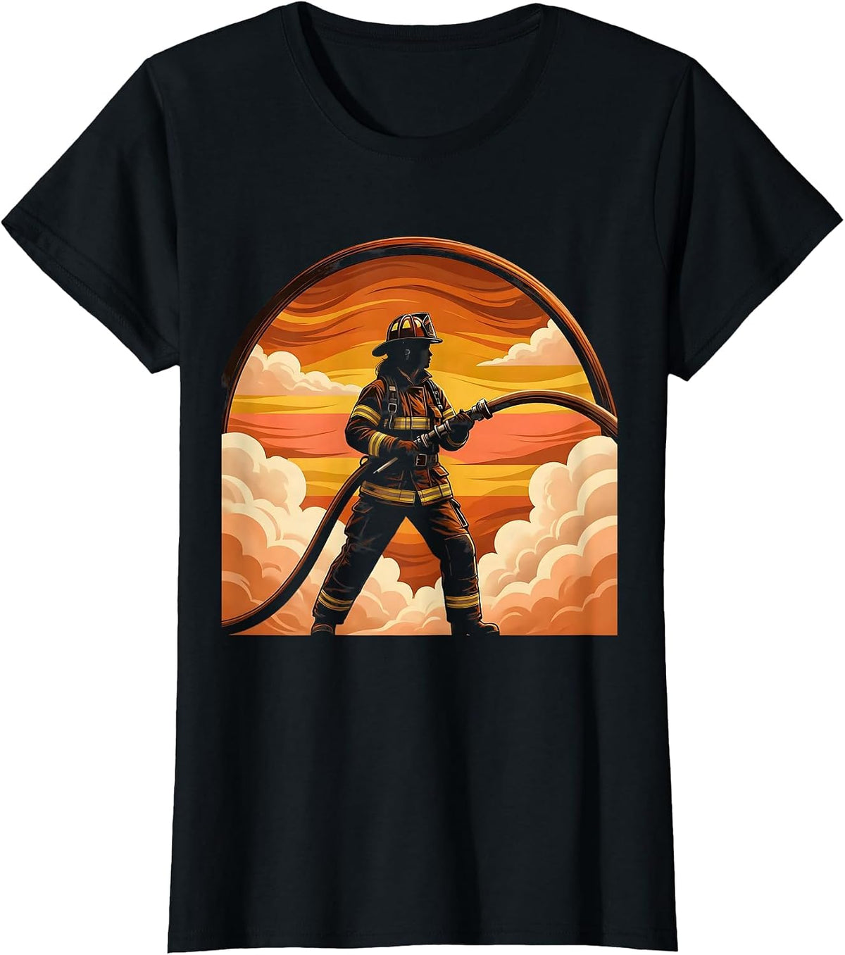 Firefighter Labor Day Graphic Illustration T-Shirt - Black
