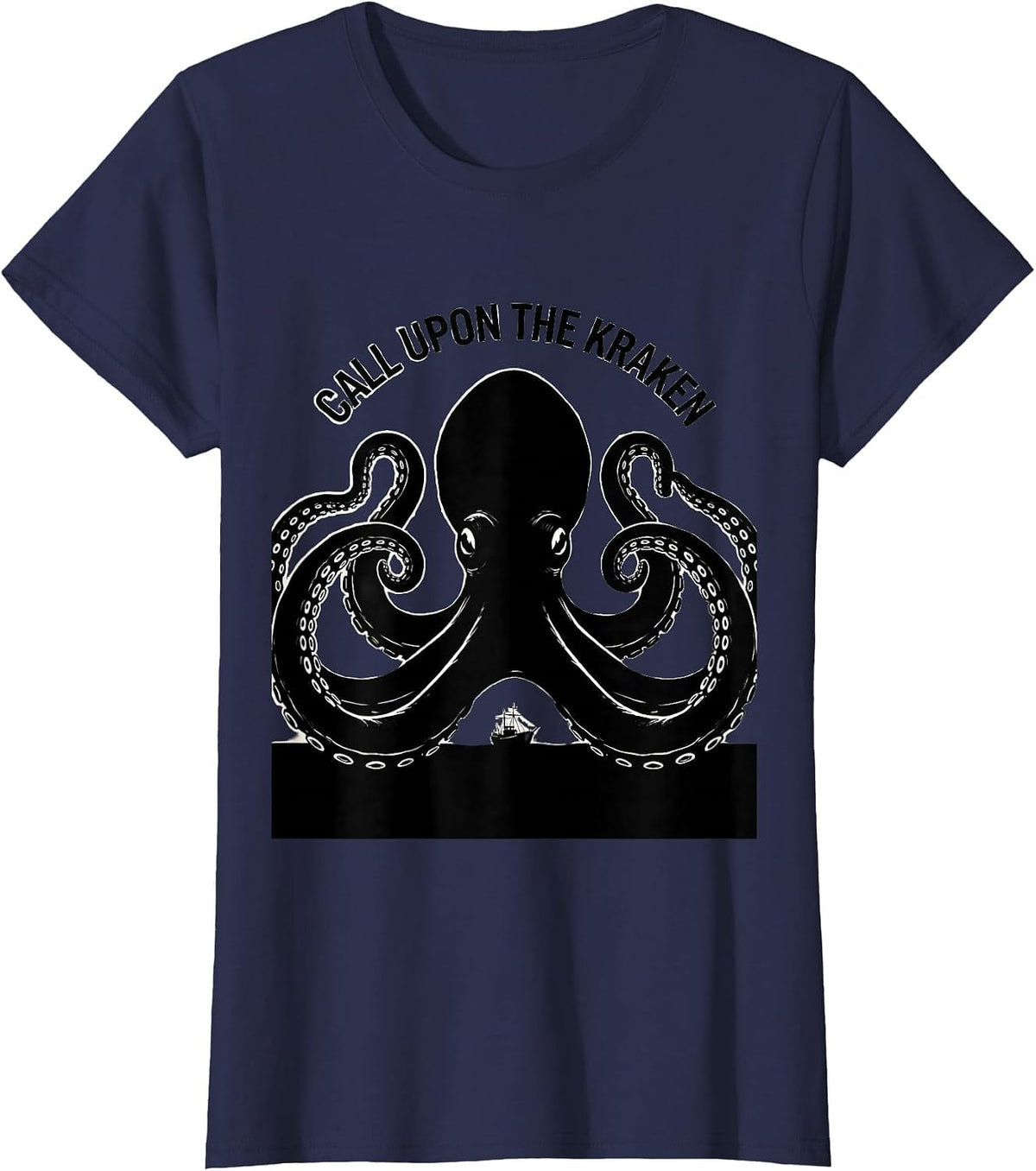 Women's Call Upon The Kraken Vintage Kraken Octopus Lover Sea T-Shirt - Navy Blue