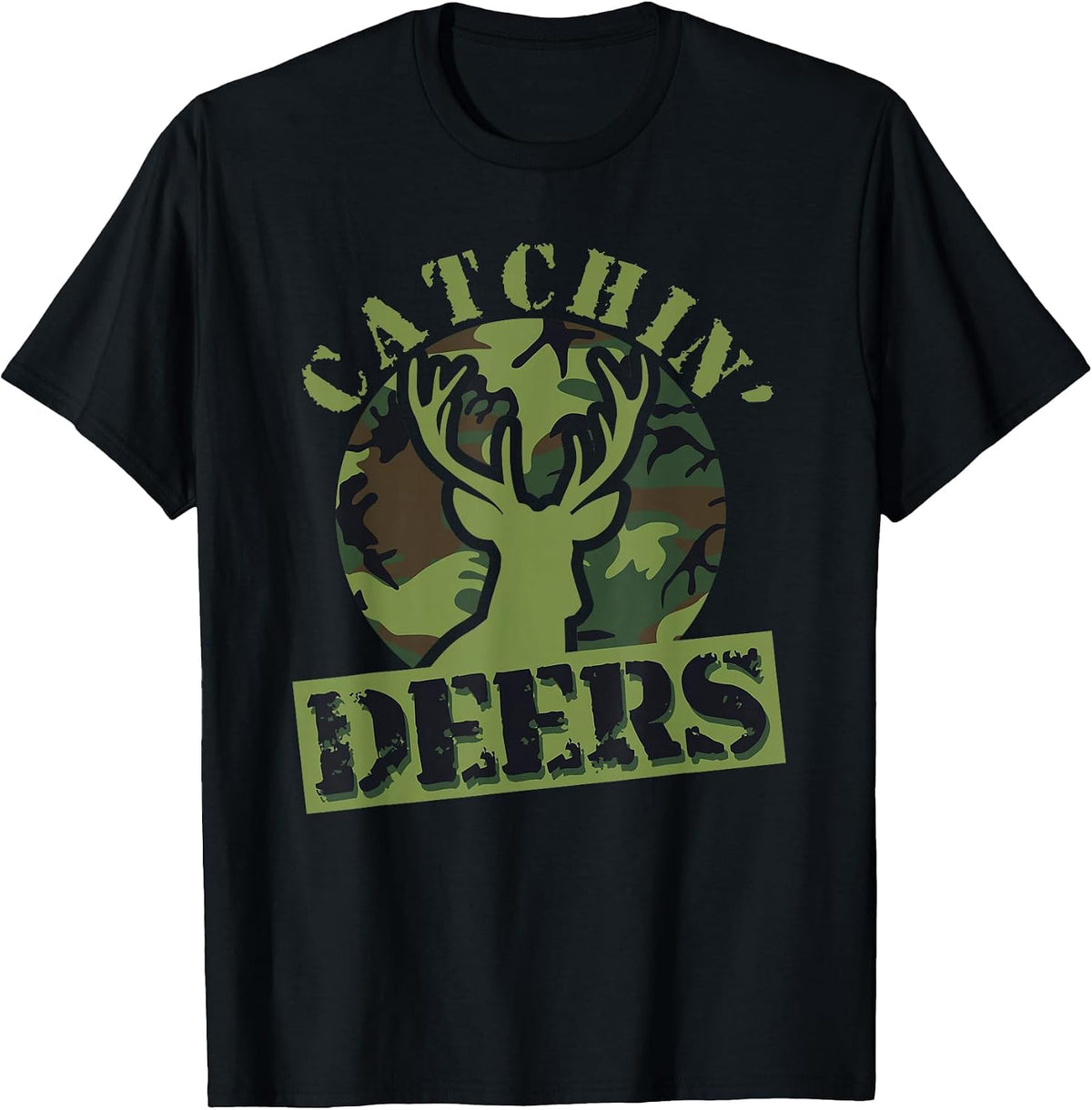 Funny Catchin' Deers T-Shirt - Black