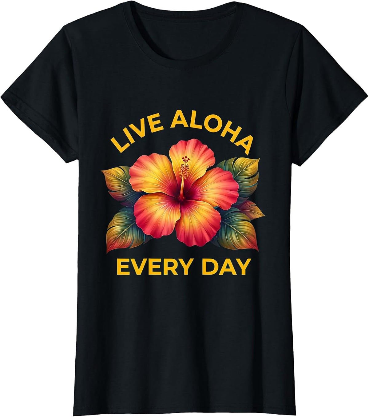 Live Aloha Every Day Hawaiian Spirit Design T-Shirt - Black
