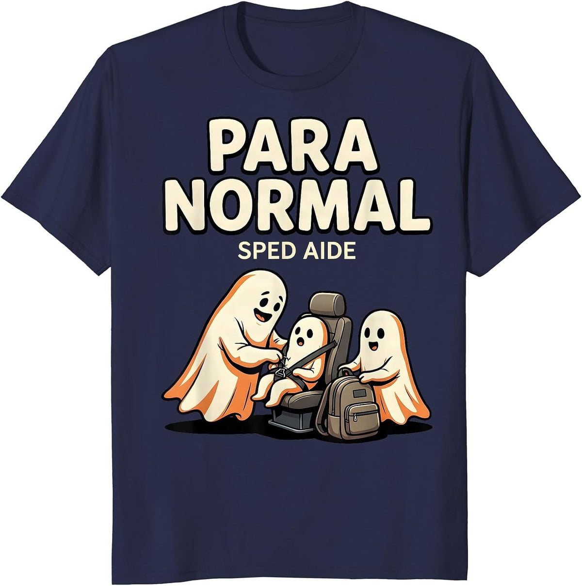 Para Normal SPED Aide Funny Ghost Paraprofessional Halloween T-Shirt - Navy Blue