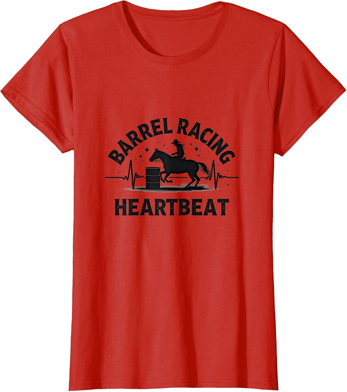Barrel Racing Heartbeat Rodeo Design T-Shirt - Red