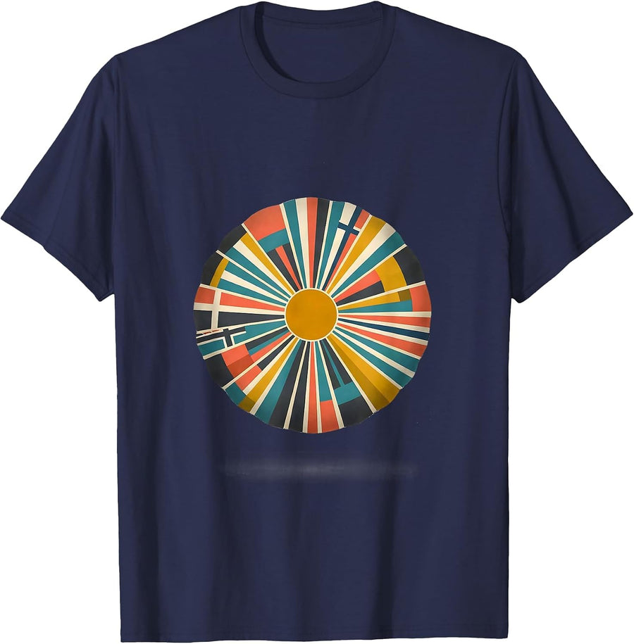 Sunburst National Flags Midcentury Modern Geography Lover T-Shirt - Navy Blue