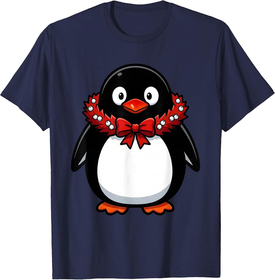 Rounded Penguin Cartoon Funny Christmas Animal Lover T-Shirt - Navy Blue
