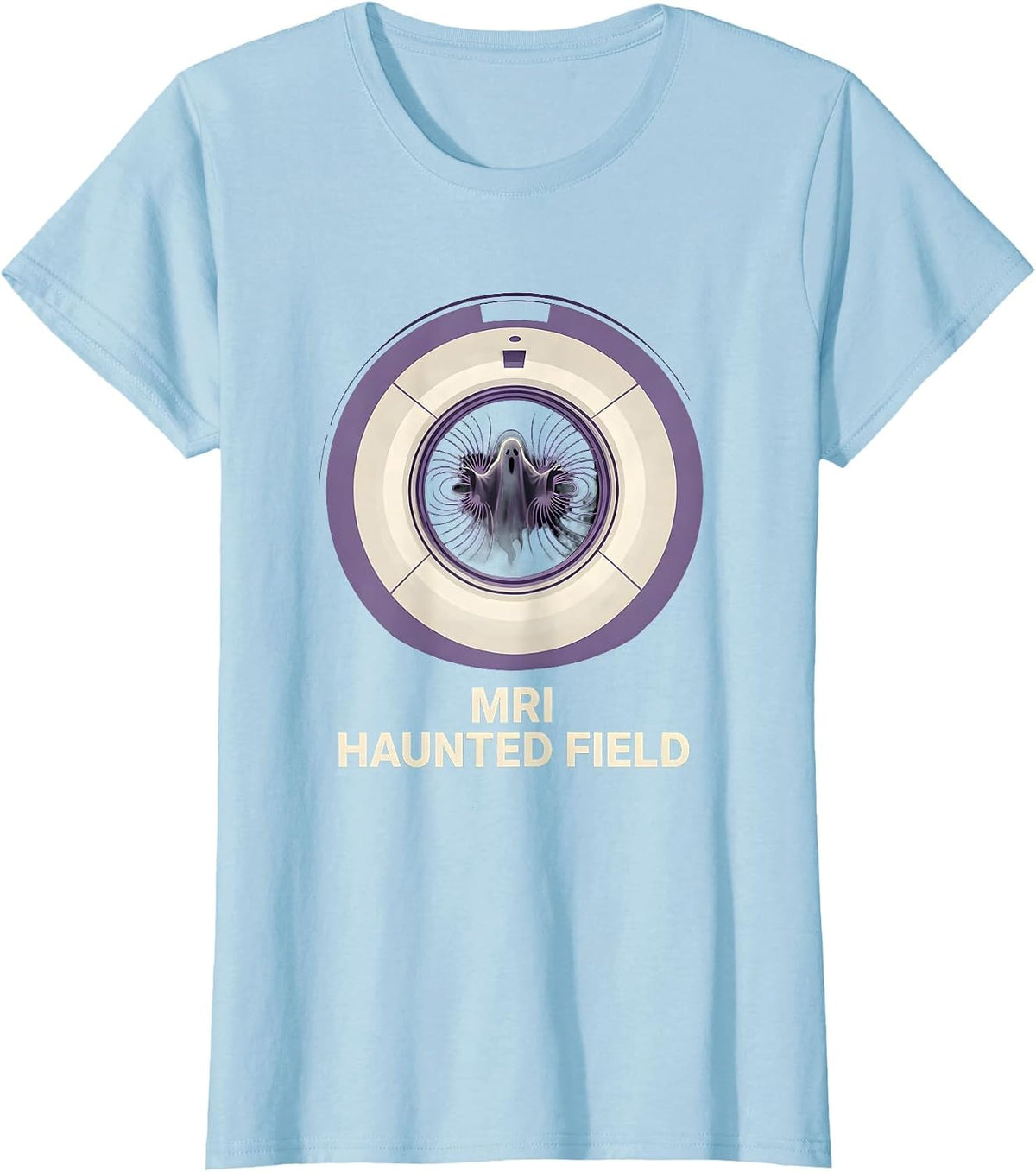 Women's MRI Haunted Field Funny Radiology Tech Halloween Ghost T-Shirt - Baby Blue