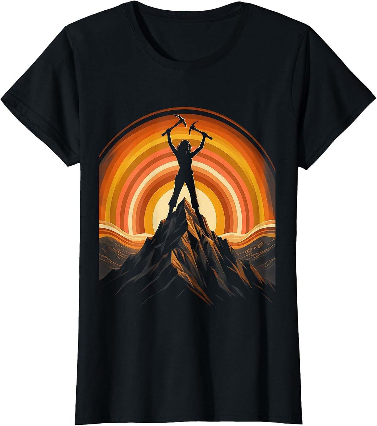 Labor Day Mountain Summit Pickaxe Graphic T-Shirt - Black