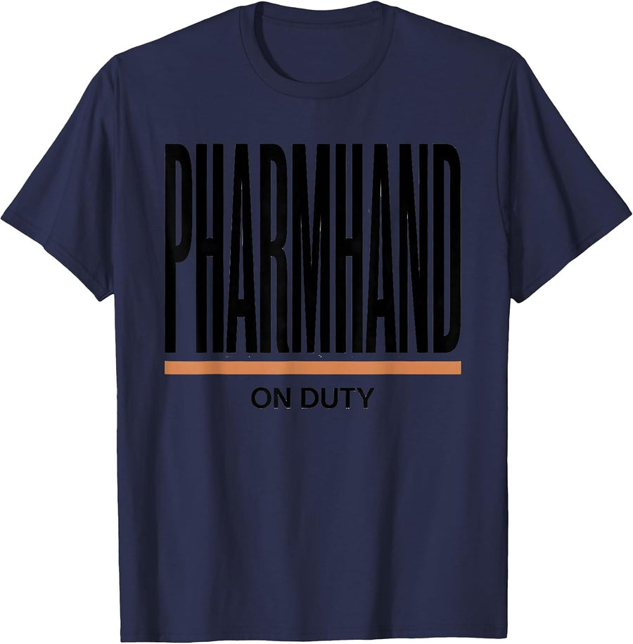 Pharmhand On Duty Funny Pharmacy Tech Pharmacist Crew Gift T-Shirt - Navy Blue