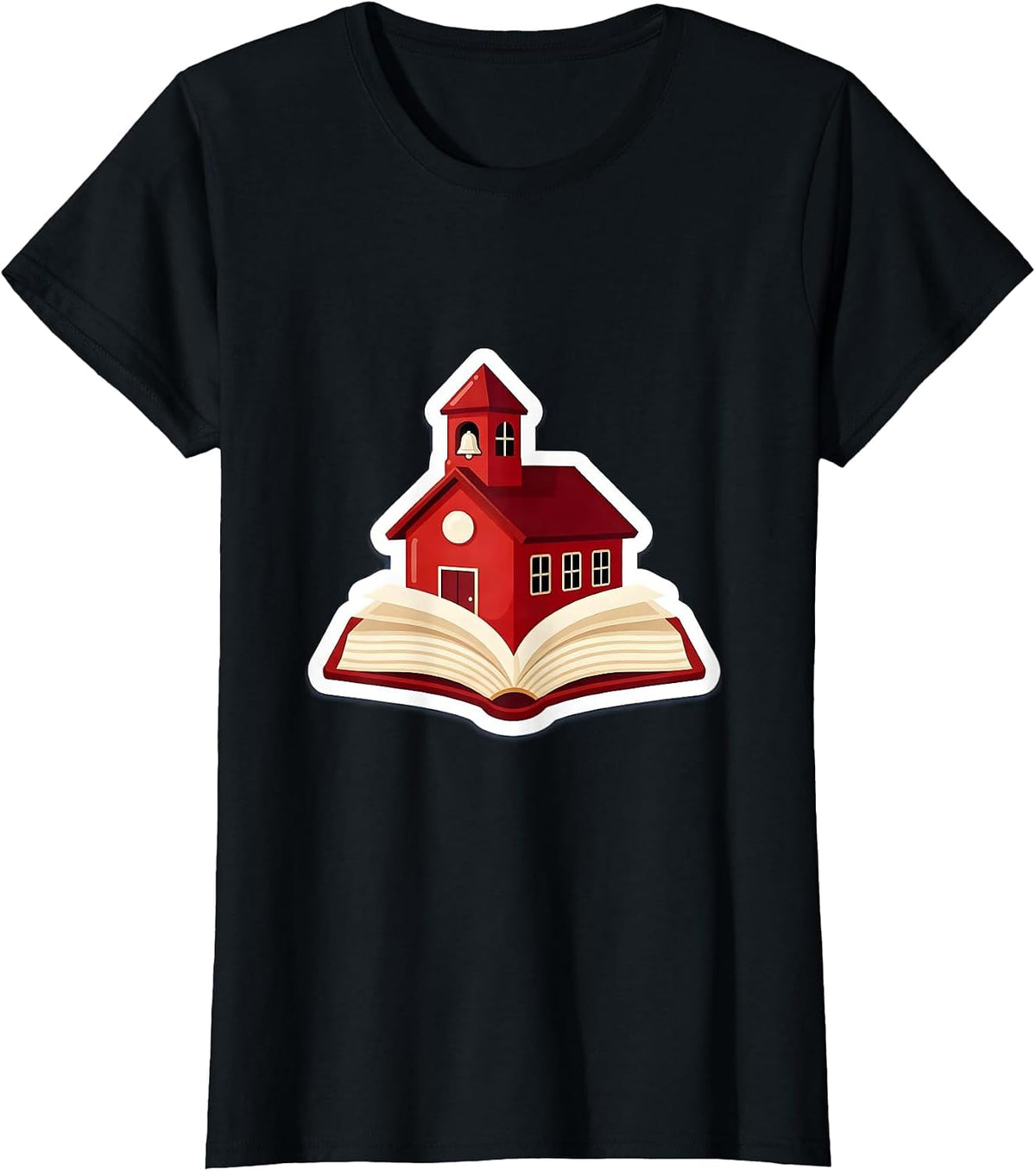 Women's Schoolhouse on Open Book Education Graphic T-Shirt - Black
