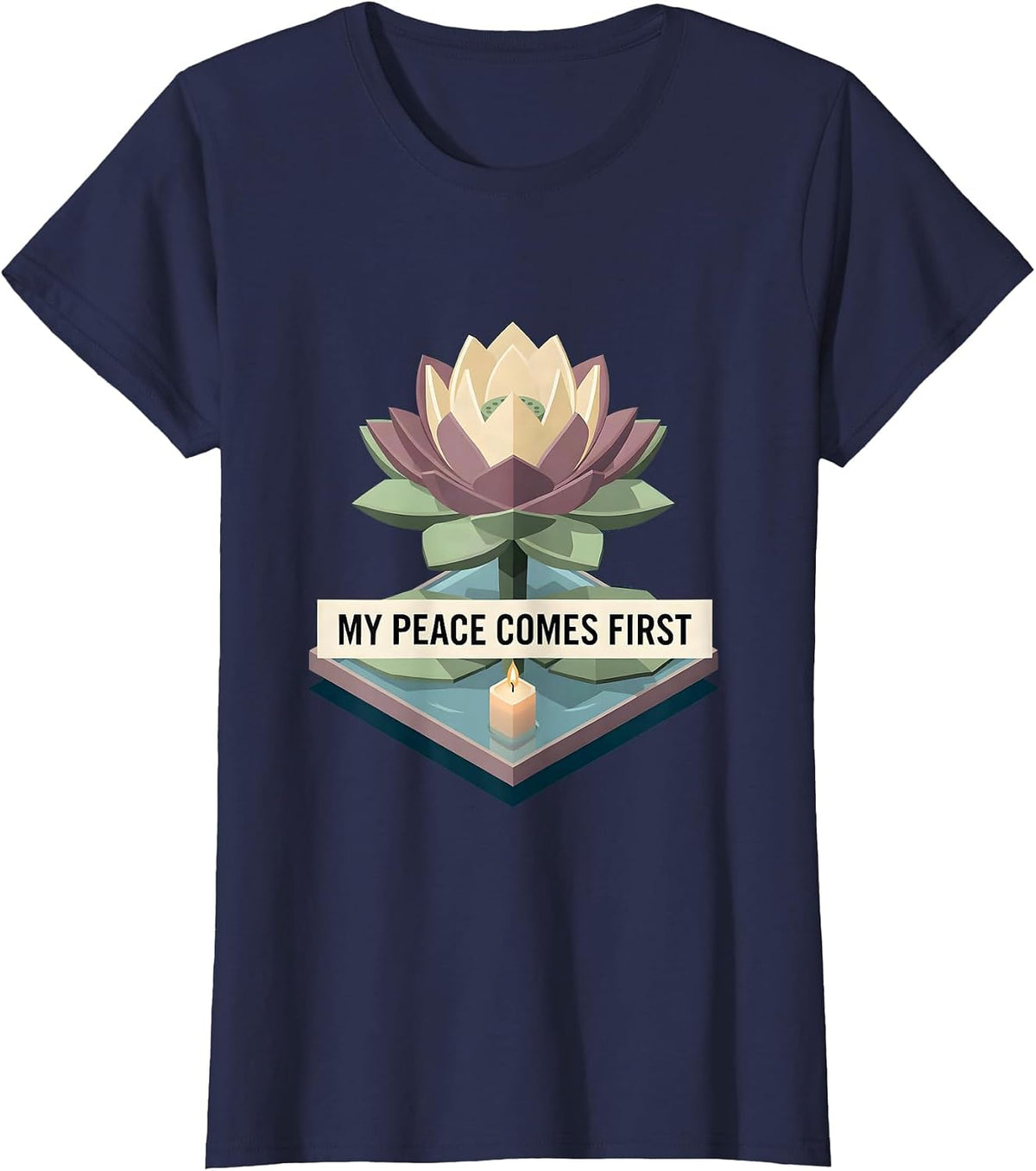 Women's My Peace Comes First Mental Health Design T-Shirt - Navy Blue