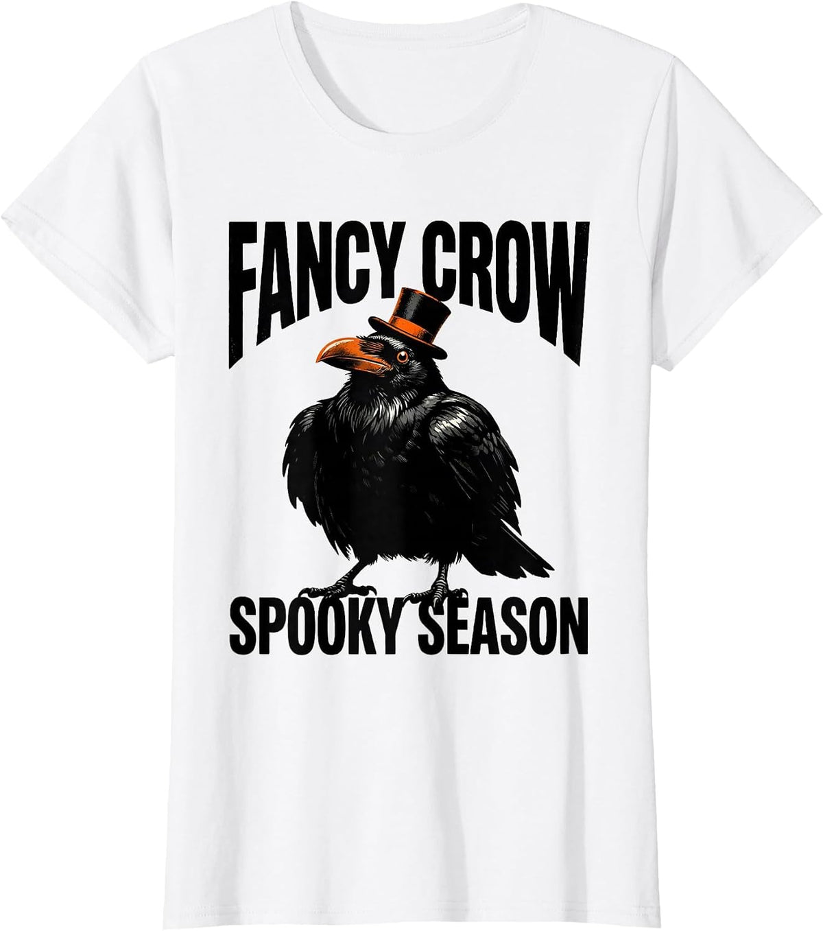 Fancy Crow Spooky Season Funny Halloween Design T-Shirt - White