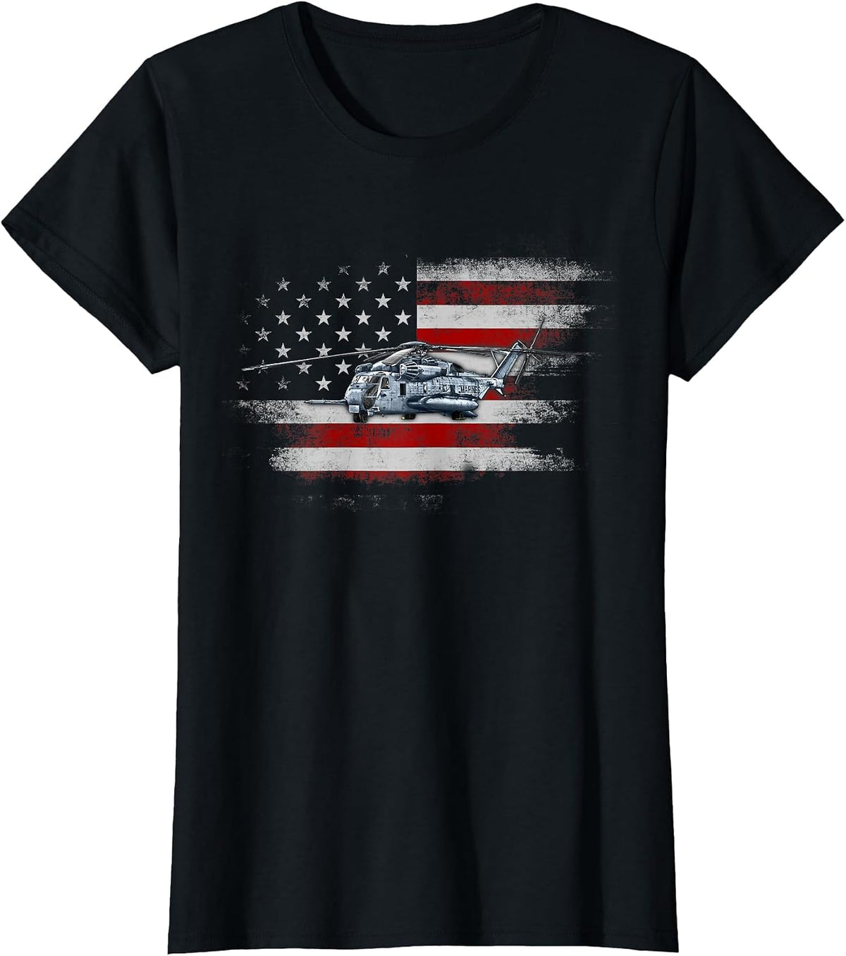 Patriotic CH-53 and MH-53 Helicopter Flag Helicopter Pilot T-Shirt - Black