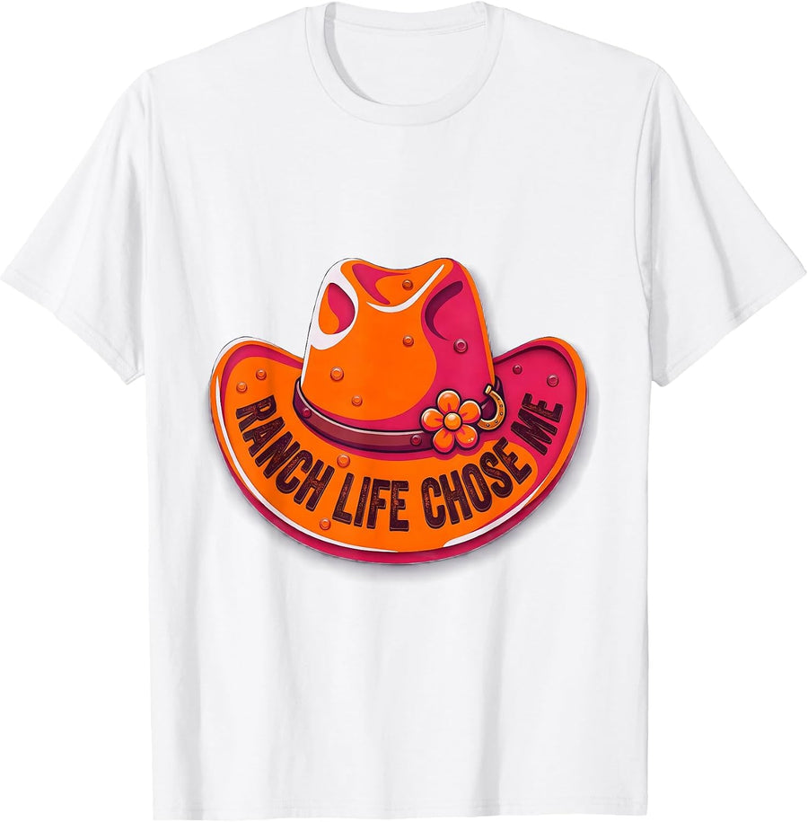 Men's Ranch Life Chose Me Cowboy Western Design T-Shirt - White