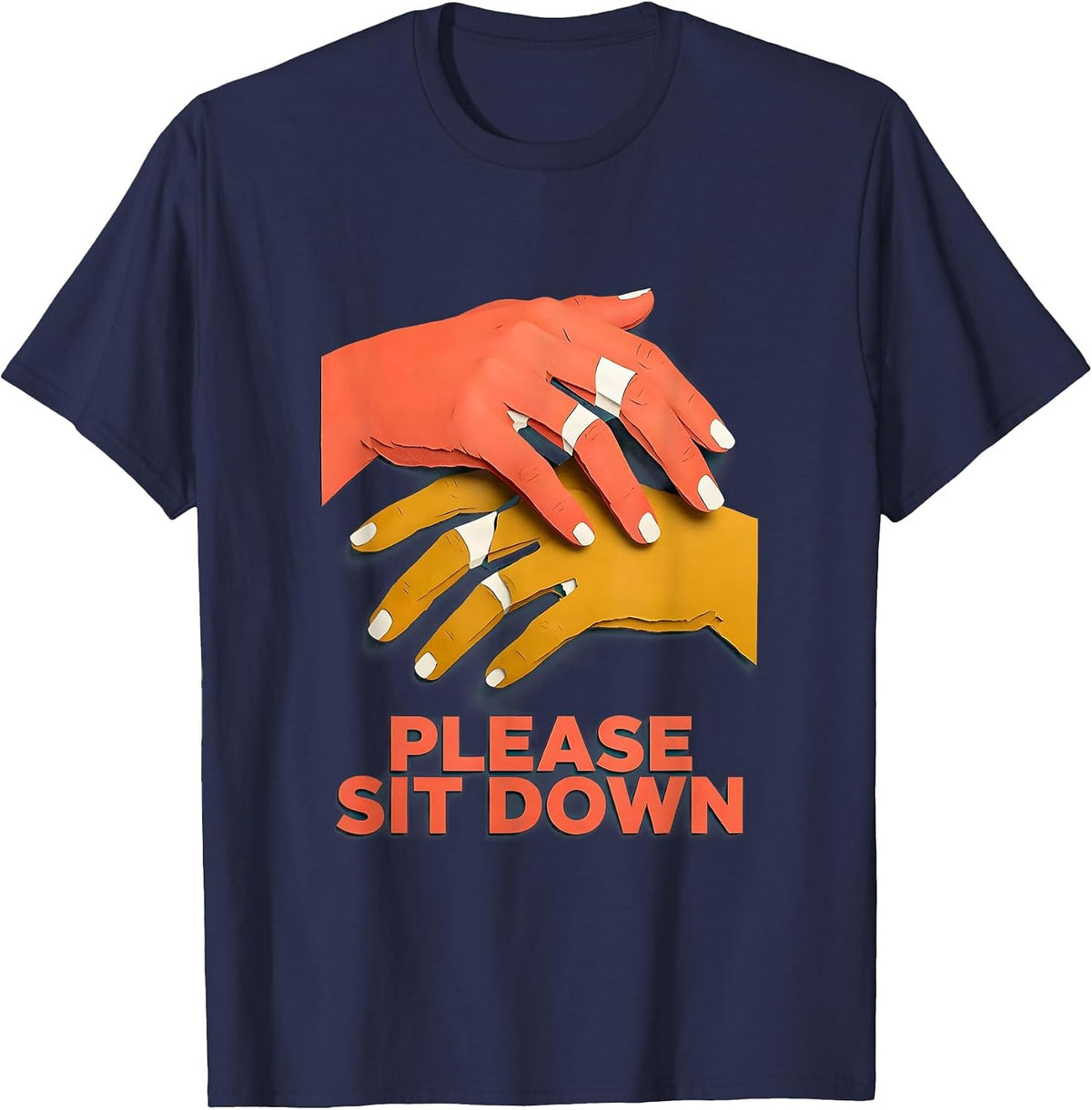 Men's Please Sit Down Paper Cutout ASL Sign Language Teacher Humor T-Shirt - Navy Blue