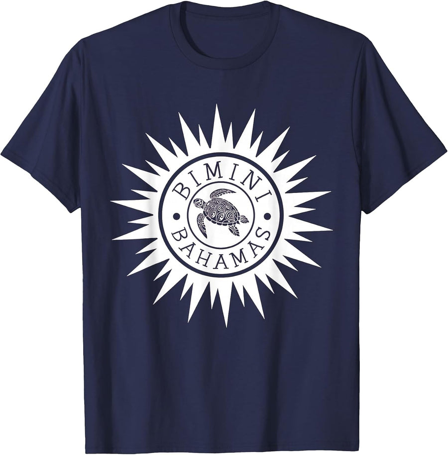 Bimini Bahamas Sea Turtle Sun Scuba Diving Surfer Souvenir T-Shirt - Navy Blue