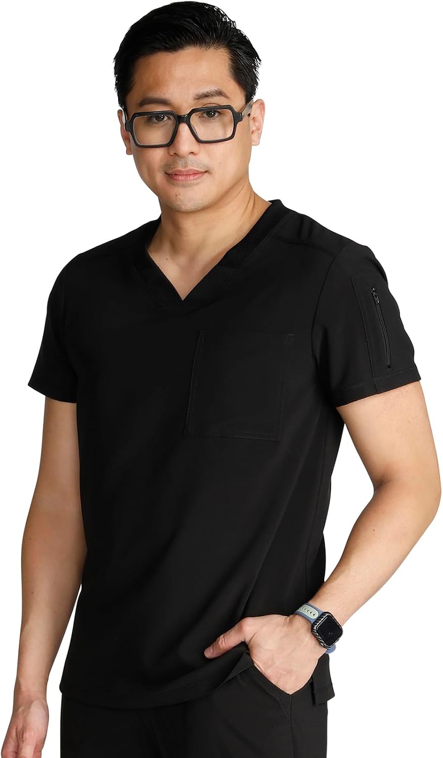 Cherokee Journey Men's V-Neck Scrub Top 2 Pockets Relaxed Fit - Black