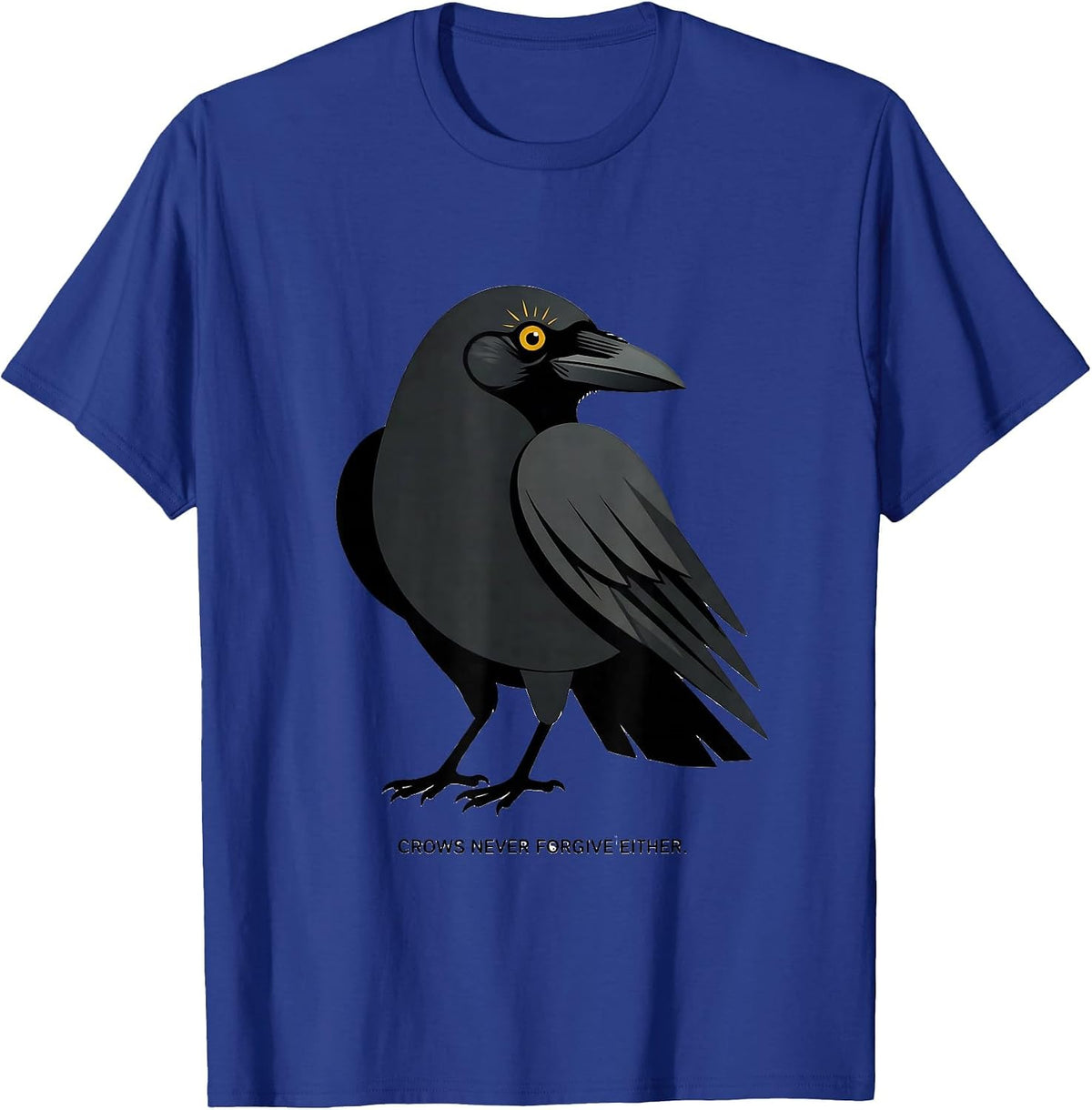Men's Crows Never Forgive Dark Bird Graphic Design T-Shirt - Royal Blue