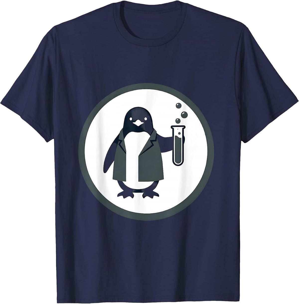 Men's Penguin Scientist Bubbling Test Tubes Illustration T-Shirt - Navy Blue