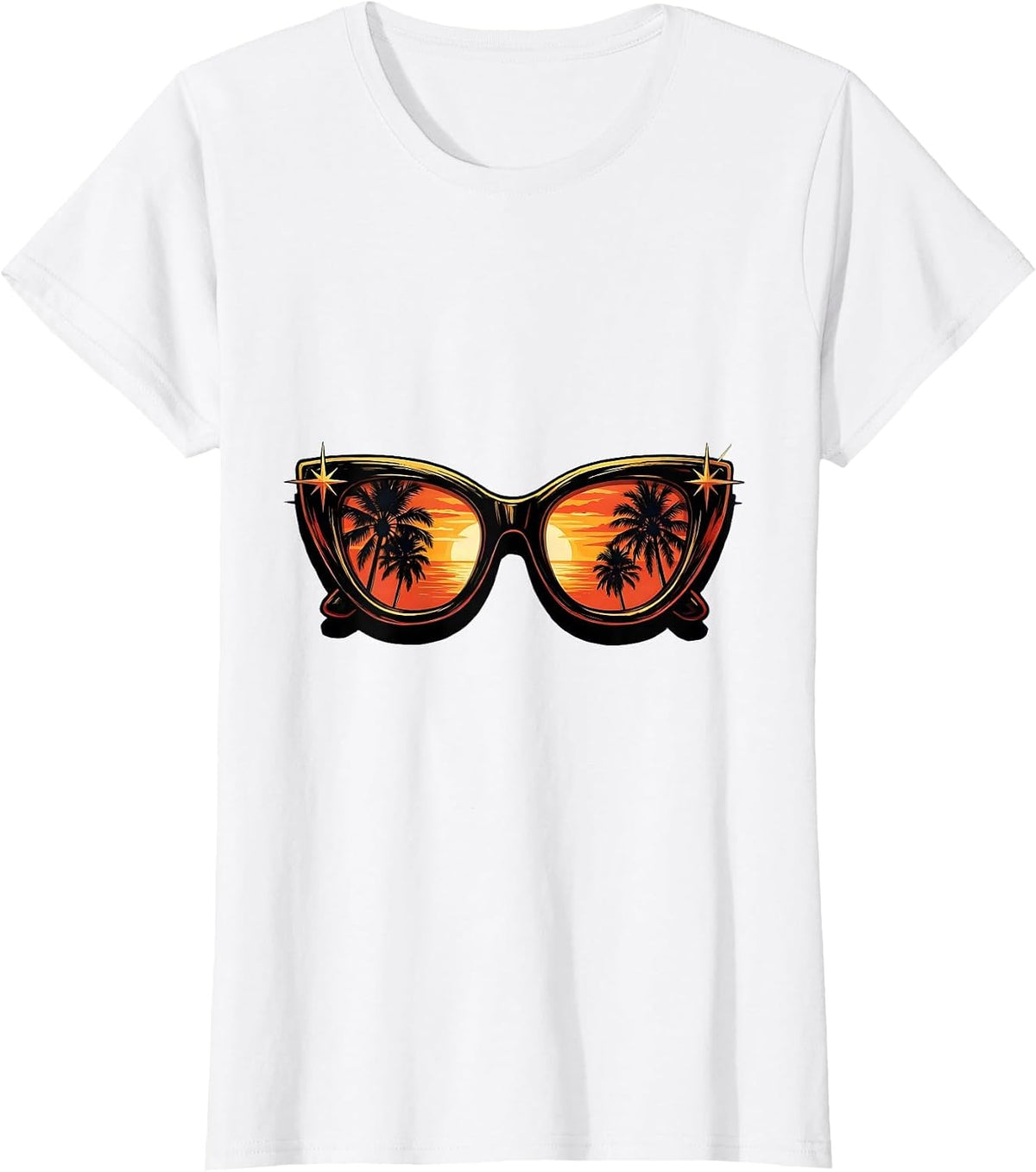 Gigi Glamorous Sunglasses Palm Tree Sunset T-Shirt - White