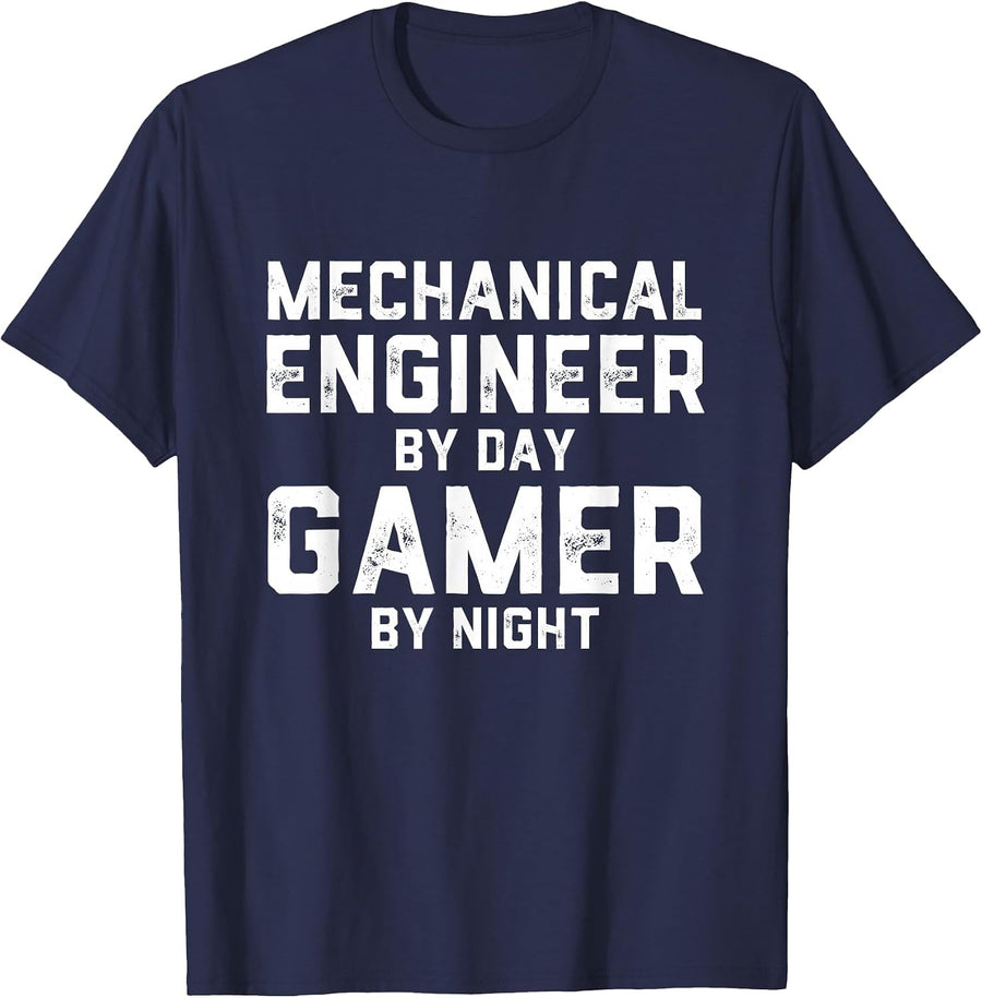 Mechanical Engineer By Day Gamer By Night Meme for Engineers T-Shirt - Navy Blue