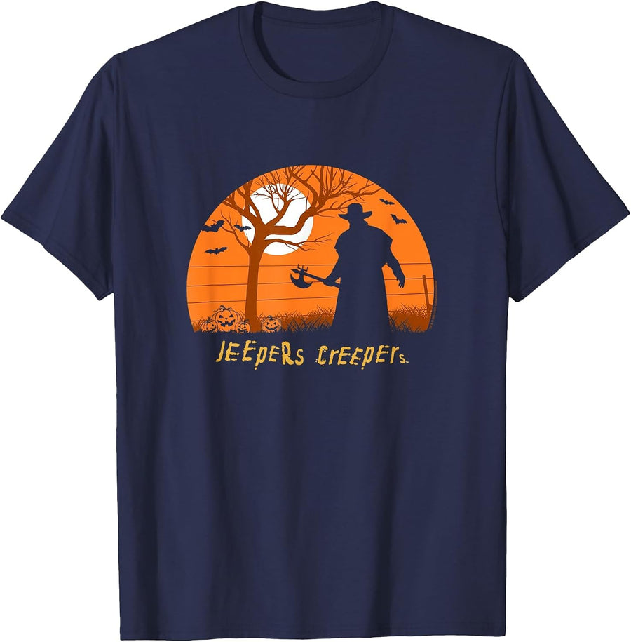 Jeepers Creepers Halloween Midnight Haunting Silhouette T-Shirt - Navy Blue