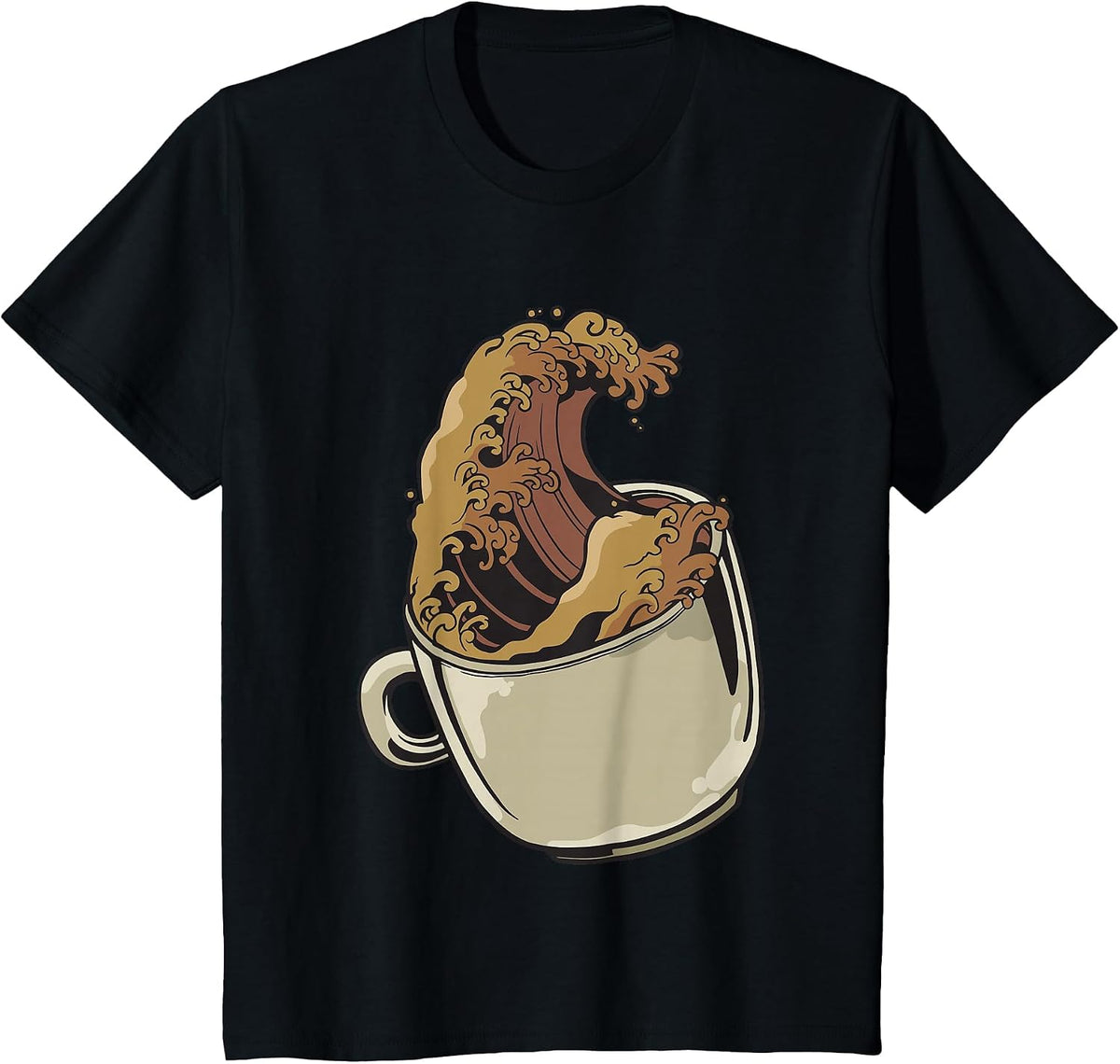 Vintage The Great Wave of Coffee Start The Day with Coffee T-Shirt - Black