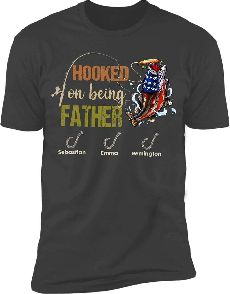 NAZENTI Personalized Dad Shirt, Custom Daddy Shirts for Men, Hooked On Being Grandpa T-Shirt, for Father Day - 03 Father